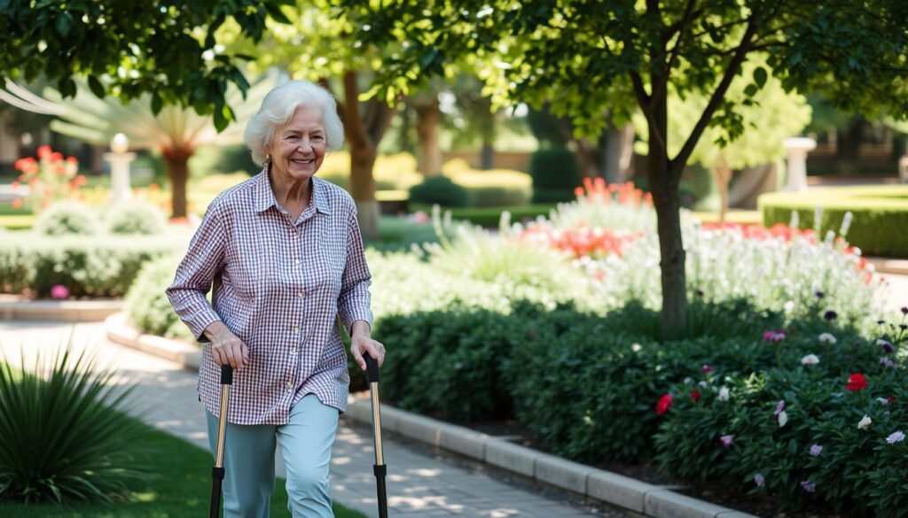 Aktiver Senior mit Kniegelenksprothese bei Alltagsaktivitäten