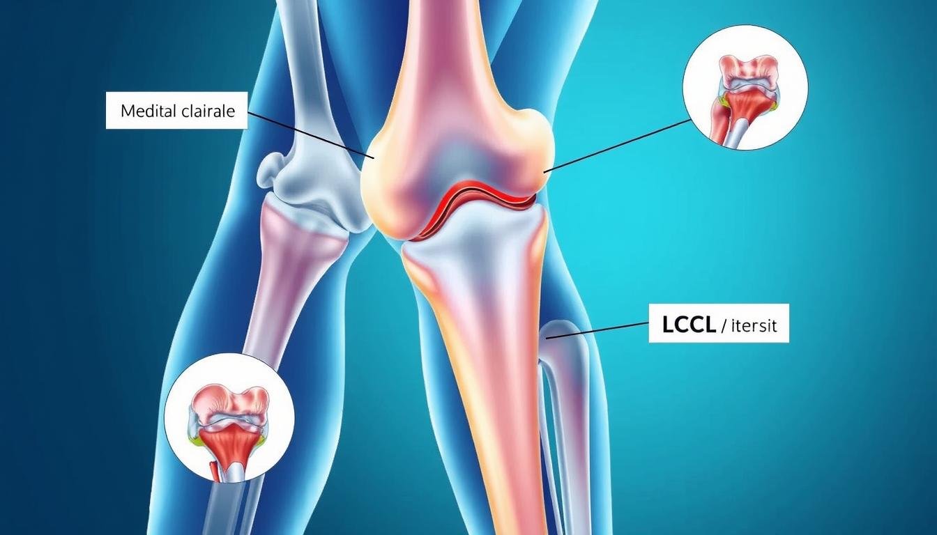 Anatomie der Seitenbänder am Kniegelenk mit Darstellung des Innenbandes (MCL) und Außenbandes (LCL)