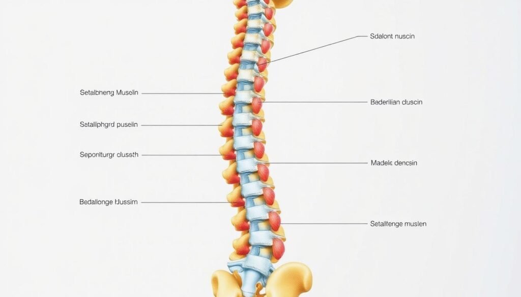 Anatomie der Wirbelsäule mit Fokus auf stabilisierende Muskeln und Bänder