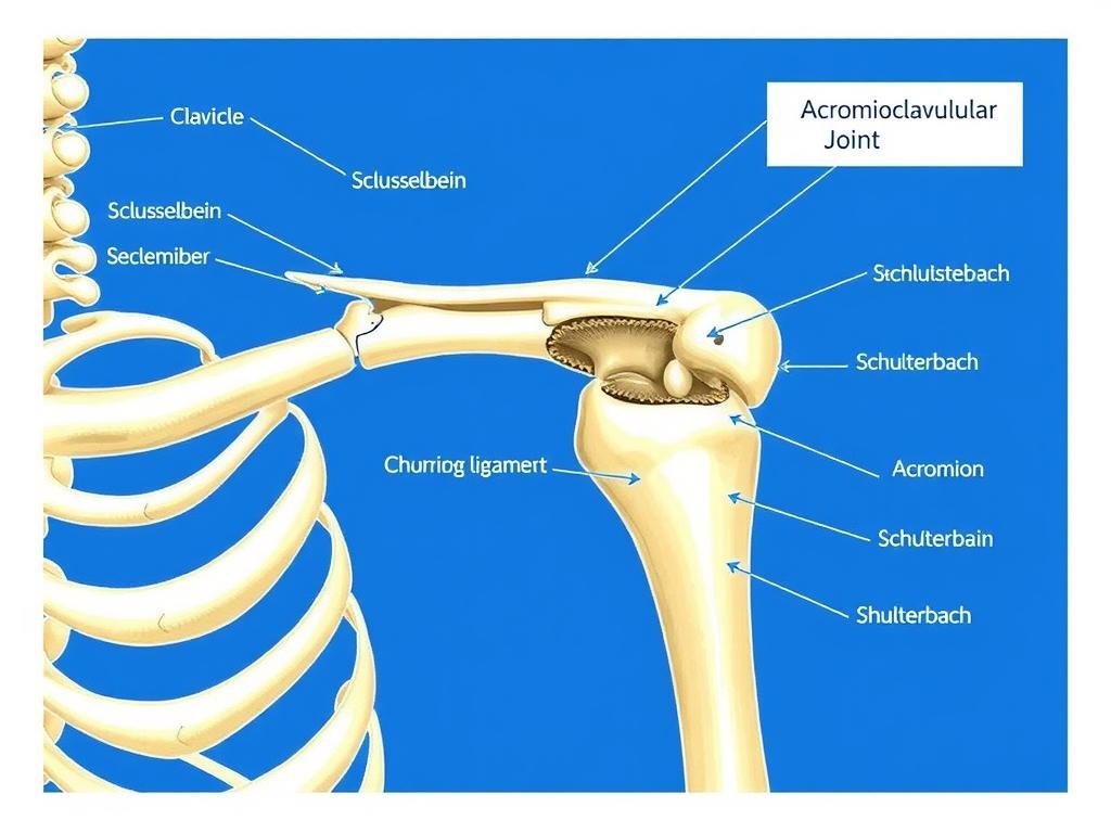 Anatomie des AC Gelenks mit Darstellung der Verbindung zwischen Schlüsselbein und Schulterdach