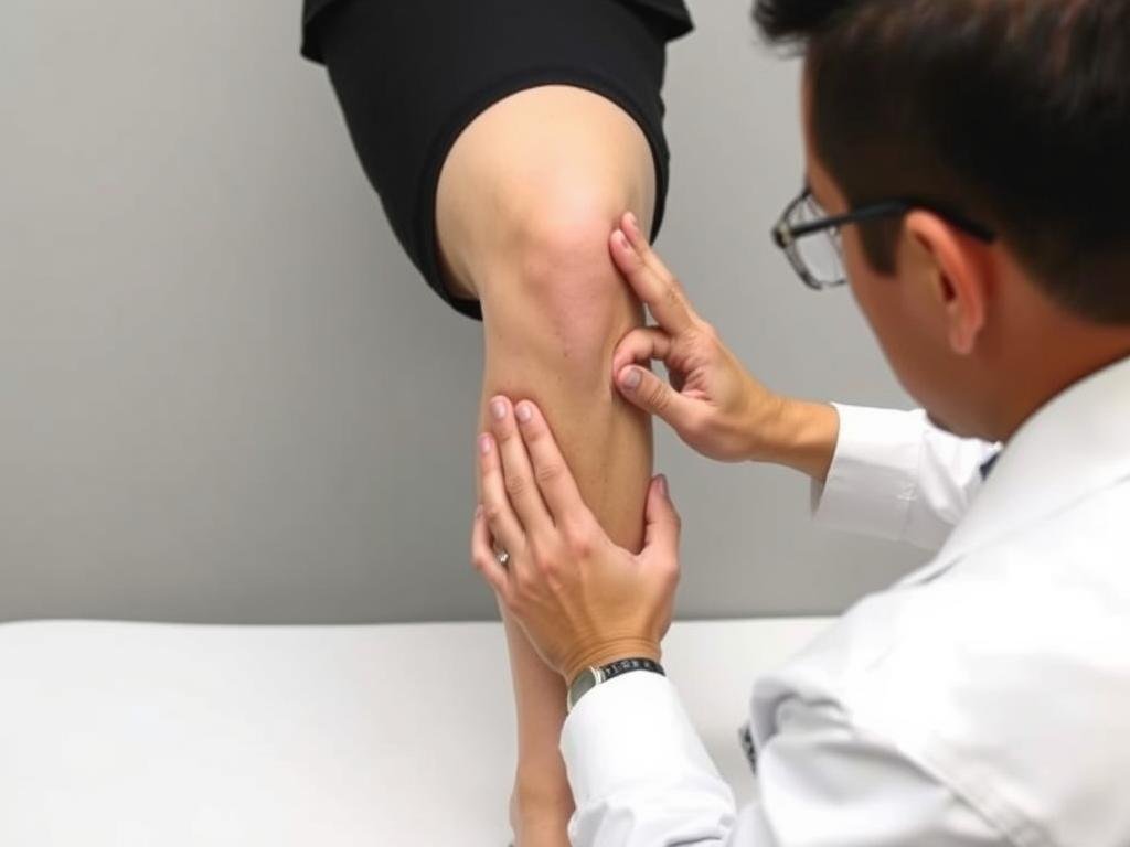 Arzt führt einen Valgus-Stresstest am Knie durch zur Diagnose einer Innenbandverletzung