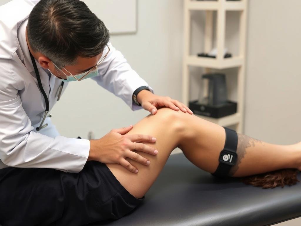 Arzt führt klinische Untersuchung bei Verdacht auf Patellaluxation durch