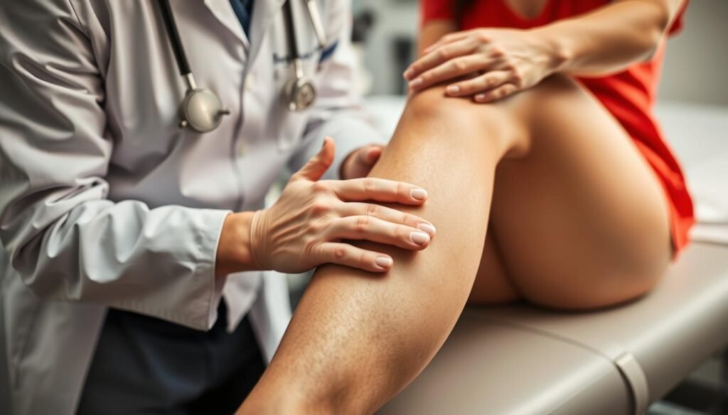 Durchführung des Lachman-Tests zur Diagnose einer Kreuzbandruptur