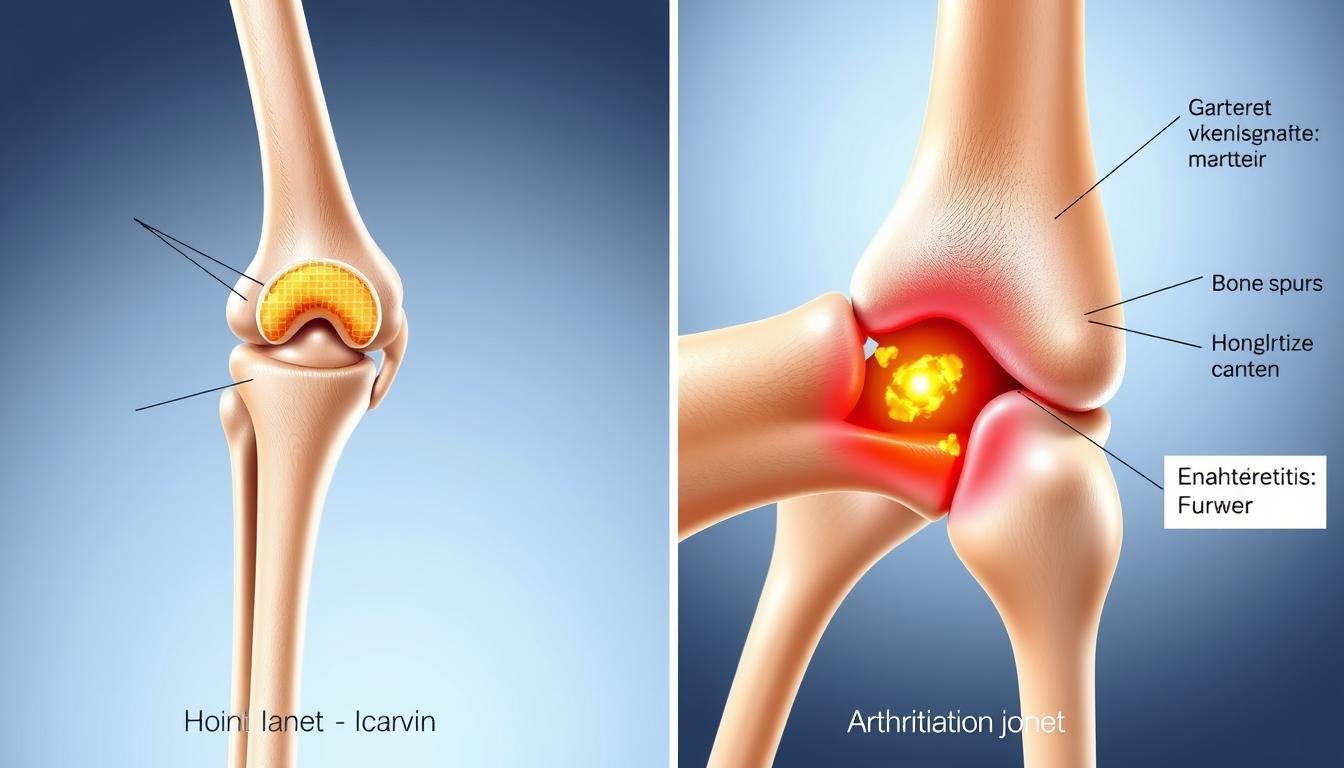 Gesundes Gelenk im Vergleich zu einem von Arthrose betroffenen Gelenk