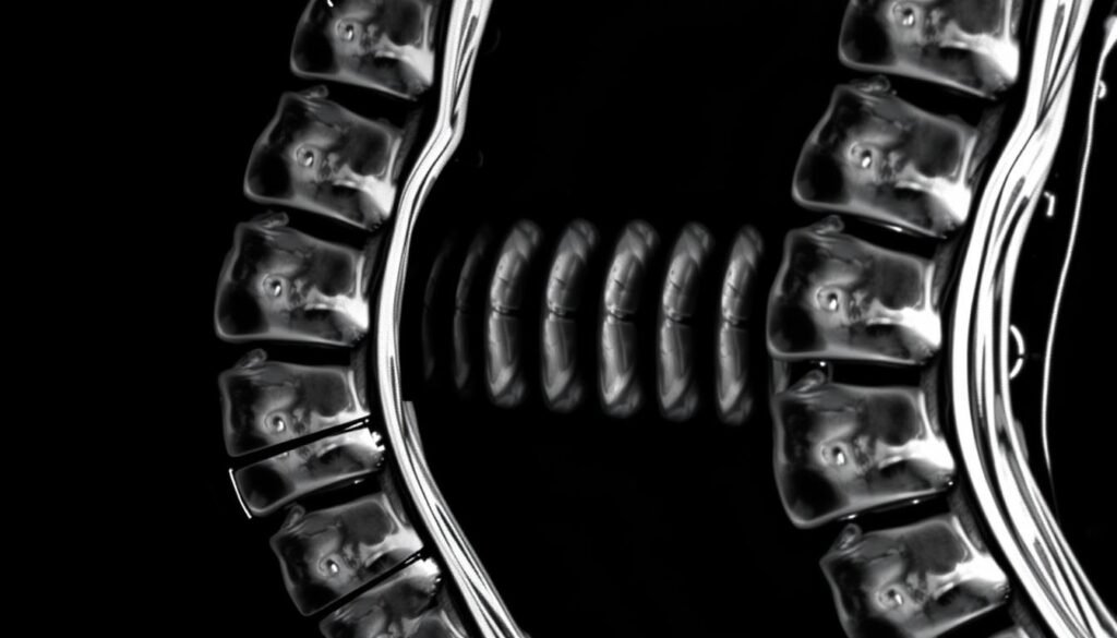 MRT-Aufnahme einer Wirbelsäule mit Bandscheibendegeneration