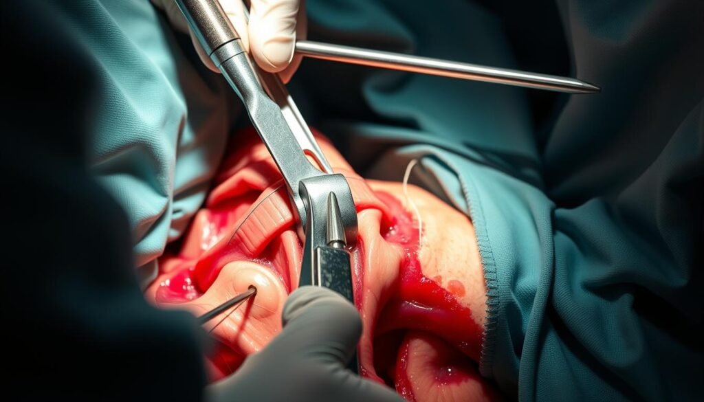 Operative Rekonstruktion eines gerissenen Seitenbandes am Knie