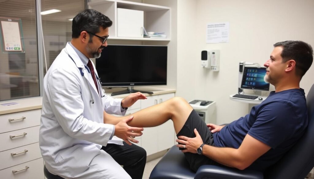 Patient bei der Nachuntersuchung nach erfolgreicher Meniskus-Operation