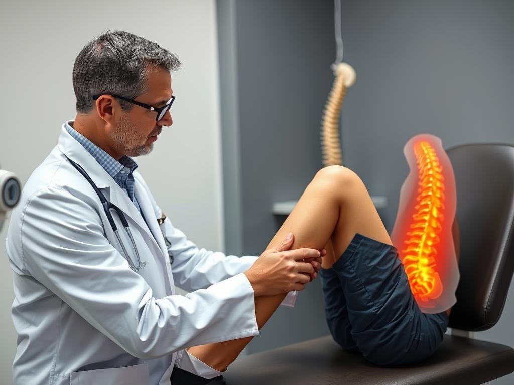 Patient mit Bandscheibenvorfall bei einer neurologischen Untersuchung