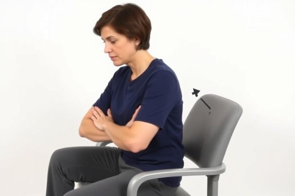 Person führt eine Brustwirbelsäulenmobilisation im Sitzen durch