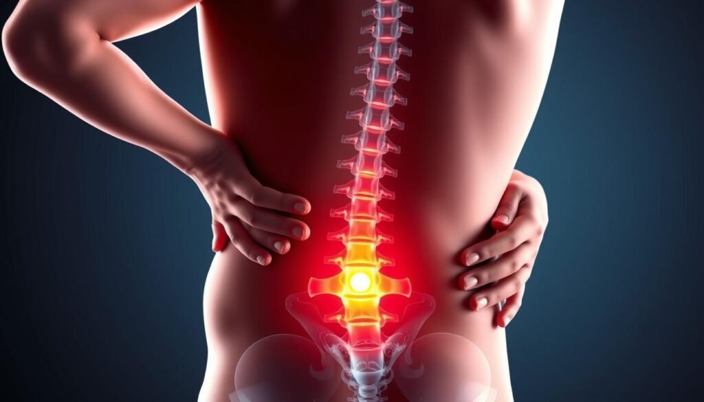 Person mit Rückenschmerzen durch Bandscheibendegeneration