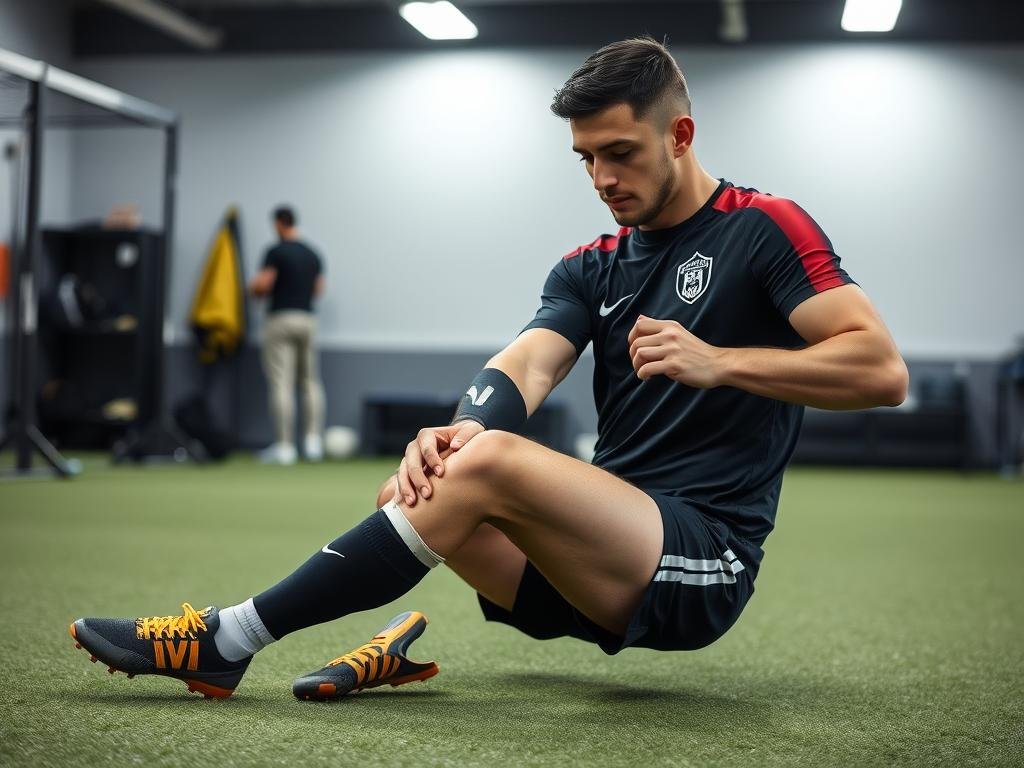 Profifußballer bei der Rehabilitation nach einer Seitenbandverletzung