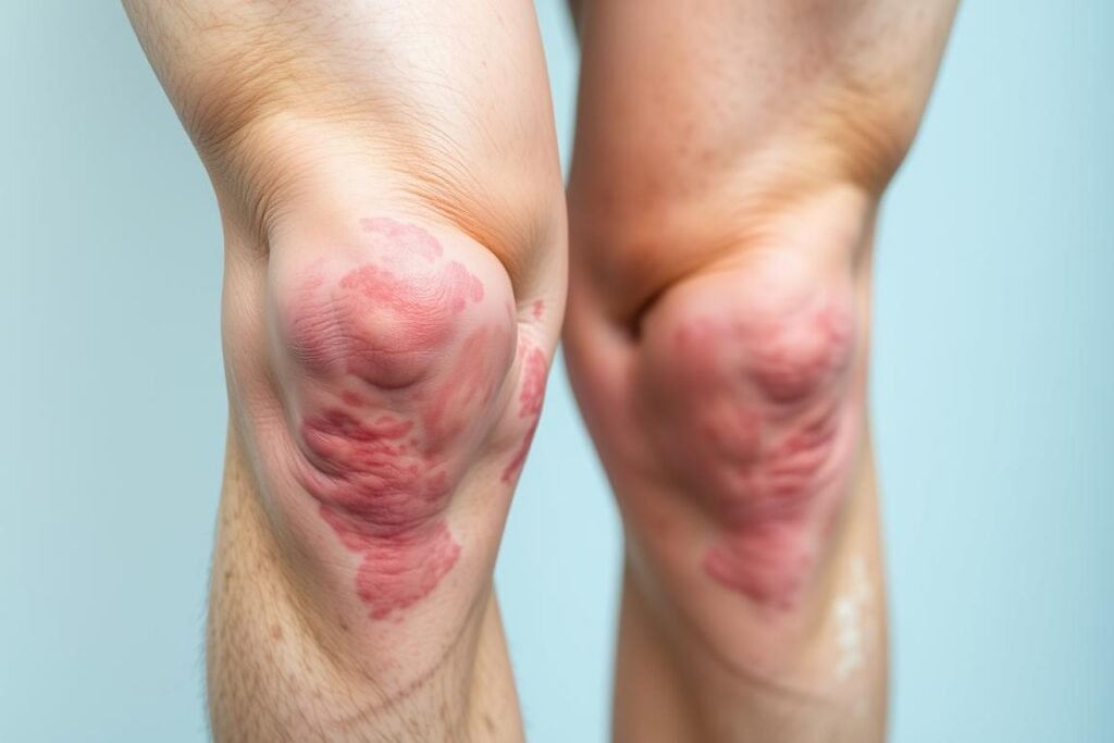 Schwellung und Bluterguss bei einer Seitenbandverletzung am Knie