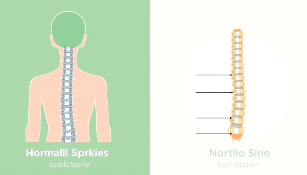 Skoliose der Wirbelsäule im Vergleich zu einer gesunden Wirbelsäule