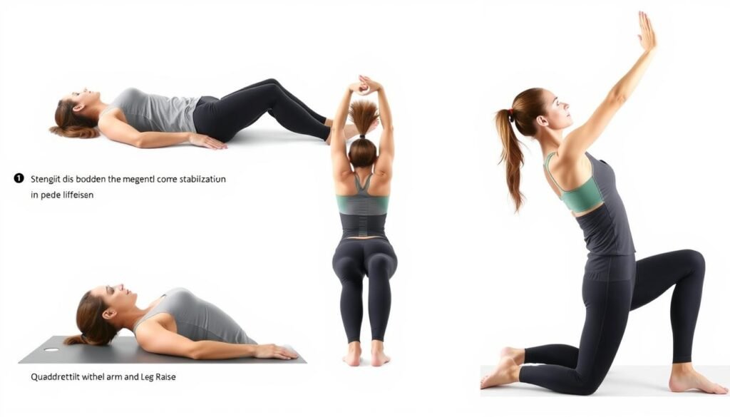 Verschiedene Übungen zur Stärkung der Rückenmuskulatur bei Wirbelgleiten